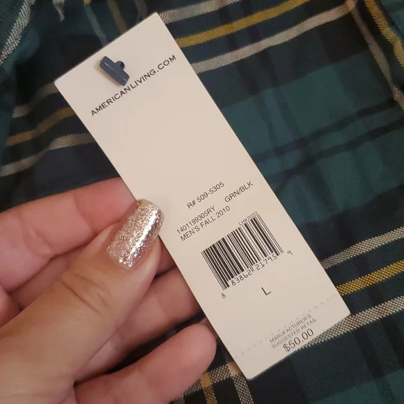 NWT American Living Mens Plaid Longsleeve
